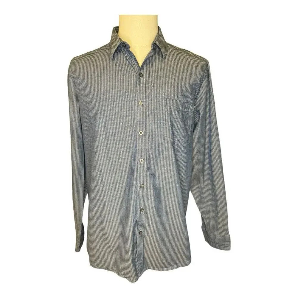 Marc Anthony Men's XL Blue Striped Slim Fit Button-Up Shirt Long Sleeve‎